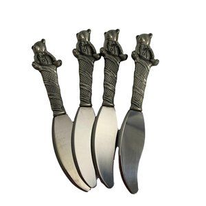 The Bombay Company Set of 4 Teddy Bear Cheese Pate Spreaders Stainless Steel